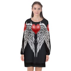 Angel Heart Tattoo Long Sleeve Chiffon Shift Dress  by Valentinaart