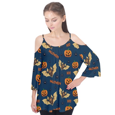 Bat, Pumpkin And Spider Pattern Flutter Tees by Valentinaart