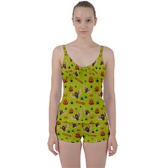 Bat, Pumpkin And Spider Pattern Tie Front Two Piece Tankini by Valentinaart