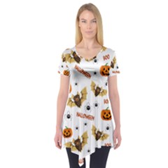 Bat, Pumpkin And Spider Pattern Short Sleeve Tunic  by Valentinaart