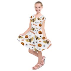 Bat, Pumpkin And Spider Pattern Kids  Short Sleeve Dress by Valentinaart