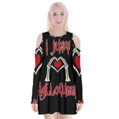 I Just Love Halloween Velvet Long Sleeve Shoulder Cutout Dress by Valentinaart