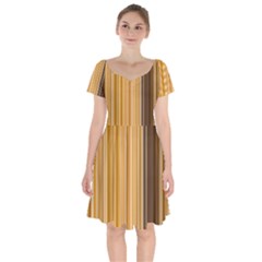 Brown Verticals Lines Stripes Colorful Short Sleeve Bardot Dress by Mariart