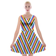 Lines Chevron Yellow Pink Blue Black White Cute Velvet Skater Dress by Mariart