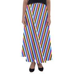 Lines Chevron Yellow Pink Blue Black White Cute Flared Maxi Skirt by Mariart