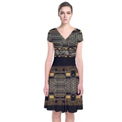 Board Digitization Circuits Short Sleeve Front Wrap Dress by Nexatart