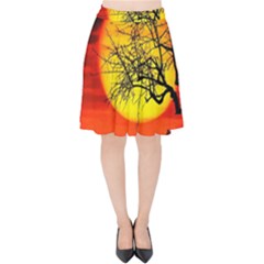 Halloween Landscape Velvet High Waist Skirt by Valentinaart