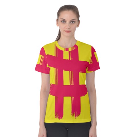 Fun Ain t Gone Fence Sign Red Yellow Flag Women s Cotton Tee by Mariart