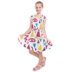 Eye Triangle Wave Chevron Red Yellow Blue Kids  Short Sleeve Dress by Mariart