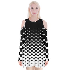 Gradient Circle Round Black Polka Velvet Long Sleeve Shoulder Cutout Dress by Mariart