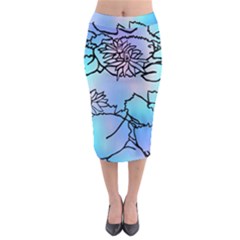 Lotus Flower Wall Purple Blue Midi Pencil Skirt by Mariart