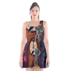 Funny Mummy With Skulls, Crow And Pumpkin Scoop Neck Skater Dress by FantasyWorld7