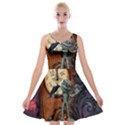 Funny Mummy With Skulls, Crow And Pumpkin Velvet Skater Dress View1