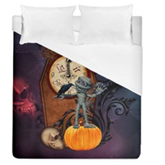 Funny Mummy With Skulls, Crow And Pumpkin Duvet Cover (queen Size) by FantasyWorld7