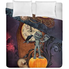 Funny Mummy With Skulls, Crow And Pumpkin Duvet Cover Double Side (california King Size) by FantasyWorld7