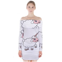 Unicorn Sheep Long Sleeve Off Shoulder Dress by Valentinaart