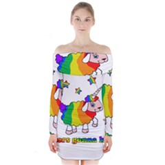 Unicorn Sheep Long Sleeve Off Shoulder Dress by Valentinaart