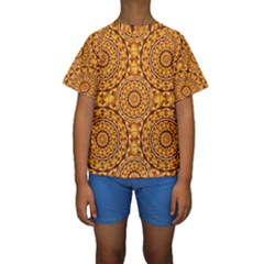 Golden Mandalas Pattern Kids  Short Sleeve Swimwear by linceazul