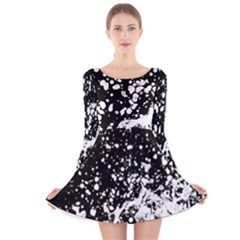 Black And White Splash Texture Long Sleeve Velvet Skater Dress by dflcprints