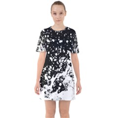 Black And White Splash Texture Sixties Short Sleeve Mini Dress by dflcprints