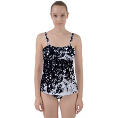 Black And White Splash Texture Twist Front Tankini Set by dflcprints