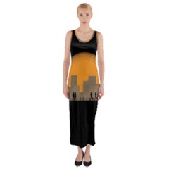 City Buildings Couple Man Women Fitted Maxi Dress by Nexatart