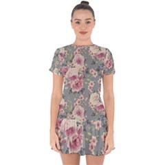 Pink Flower Seamless Design Floral Drop Hem Mini Chiffon Dress by Nexatart