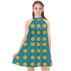 Sunshine Mandalas On Blue Halter Neckline Chiffon Dress  by pepitasart