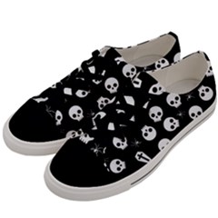 Skull, Spider And Chest  - Halloween Pattern Men s Low Top Canvas Sneakers by Valentinaart