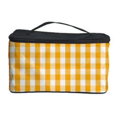 Pale Pumpkin Orange And White Halloween Gingham Check Cosmetic Storage Case by PodArtist