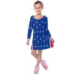 British American Flag Red Blue Star Kids  Long Sleeve Velvet Dress by Mariart