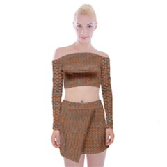 Brick Wall Brown Line Off Shoulder Top With Skirt Set by Mariart