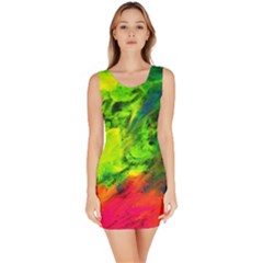 Neon Rainbow Green Pink Blue Red Painting Bodycon Dress by Mariart