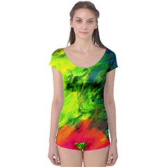 Neon Rainbow Green Pink Blue Red Painting Boyleg Leotard  by Mariart