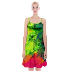 Neon Rainbow Green Pink Blue Red Painting Spaghetti Strap Velvet Dress by Mariart