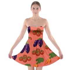 Vegetable Carrot Tomato Pumpkin Eggplant Strapless Bra Top Dress by Mariart