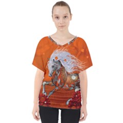 Steampunk, Wonderful Wild Steampunk Horse V-neck Dolman Drape Top by FantasyWorld7