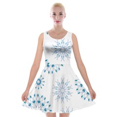 Blue Winter Snowflakes Star Triangle Velvet Skater Dress by Mariart