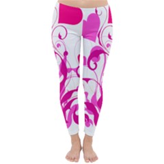 Heart Flourish Pink Valentine Classic Winter Leggings by Mariart