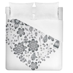 Grayscale Floral Heart Background Duvet Cover (queen Size) by Mariart