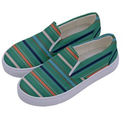 Horizontal Line Green Red Orange Kids  Canvas Slip Ons by Mariart