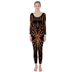 Golden Fire Pattern Polygon Space Long Sleeve Catsuit by Mariart