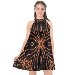 Golden Fire Pattern Polygon Space Halter Neckline Chiffon Dress  by Mariart