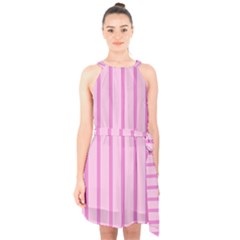 Line Pink Vertical Halter Collar Waist Tie Chiffon Dress by Mariart