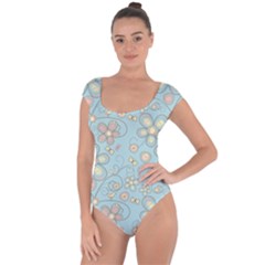 Flower Blue Butterfly Bird Yellow Floral Sexy Short Sleeve Leotard  by Mariart