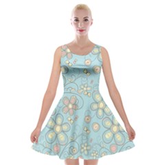 Flower Blue Butterfly Bird Yellow Floral Sexy Velvet Skater Dress by Mariart