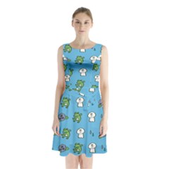 Frog Ghost Rain Flower Green Animals Sleeveless Waist Tie Chiffon Dress by Mariart