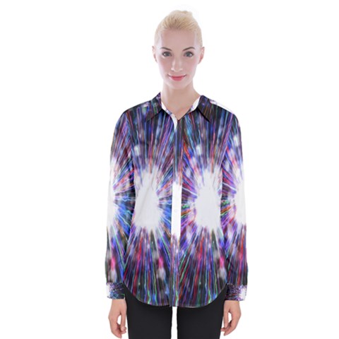 Seamless Animation Of Abstract Colorful Laser Light And Fireworks Rainbow Womens Long Sleeve Shirt by Mariart