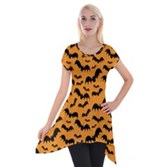 Pattern Halloween Bats  Icreate Short Sleeve Side Drop Tunic by iCreate