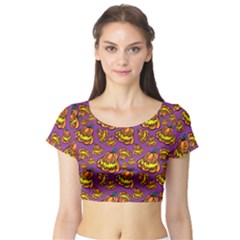 Halloween Colorful Jackolanterns  Short Sleeve Crop Top by iCreate